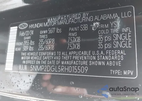 2024 Hyundai Santa Fe Sel from USA, damaged, VIN 5NMP2DGL5RH015509